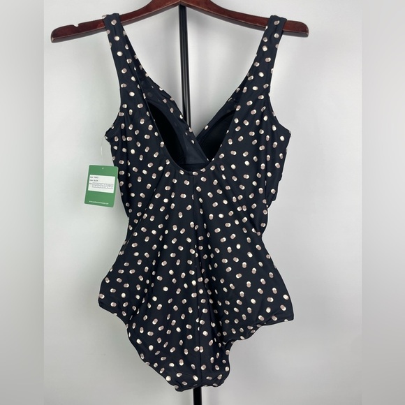 Seekers Australia Black Shaping Tan White Polka Dot One Piece Bathing Suit Sz 10 - Picture 3 of 8